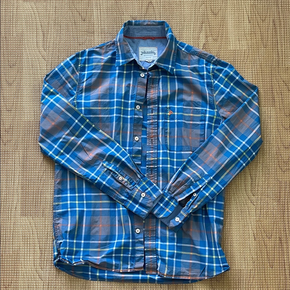 Boden Blue and Orange Plaid Button-Down Shirt